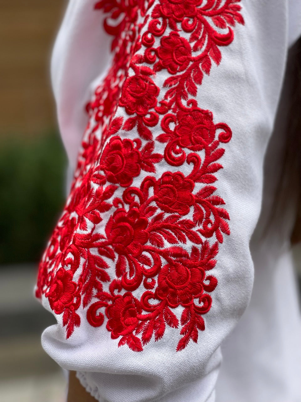 The Long White Ukrainian Dress with Floral Embroidery
