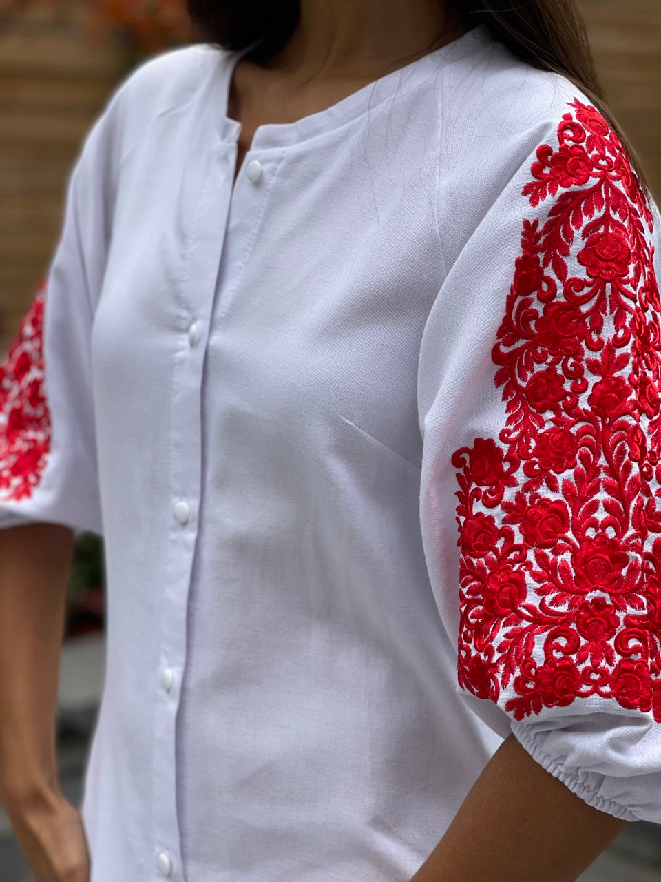 The Long White Ukrainian Dress with Floral Embroidery