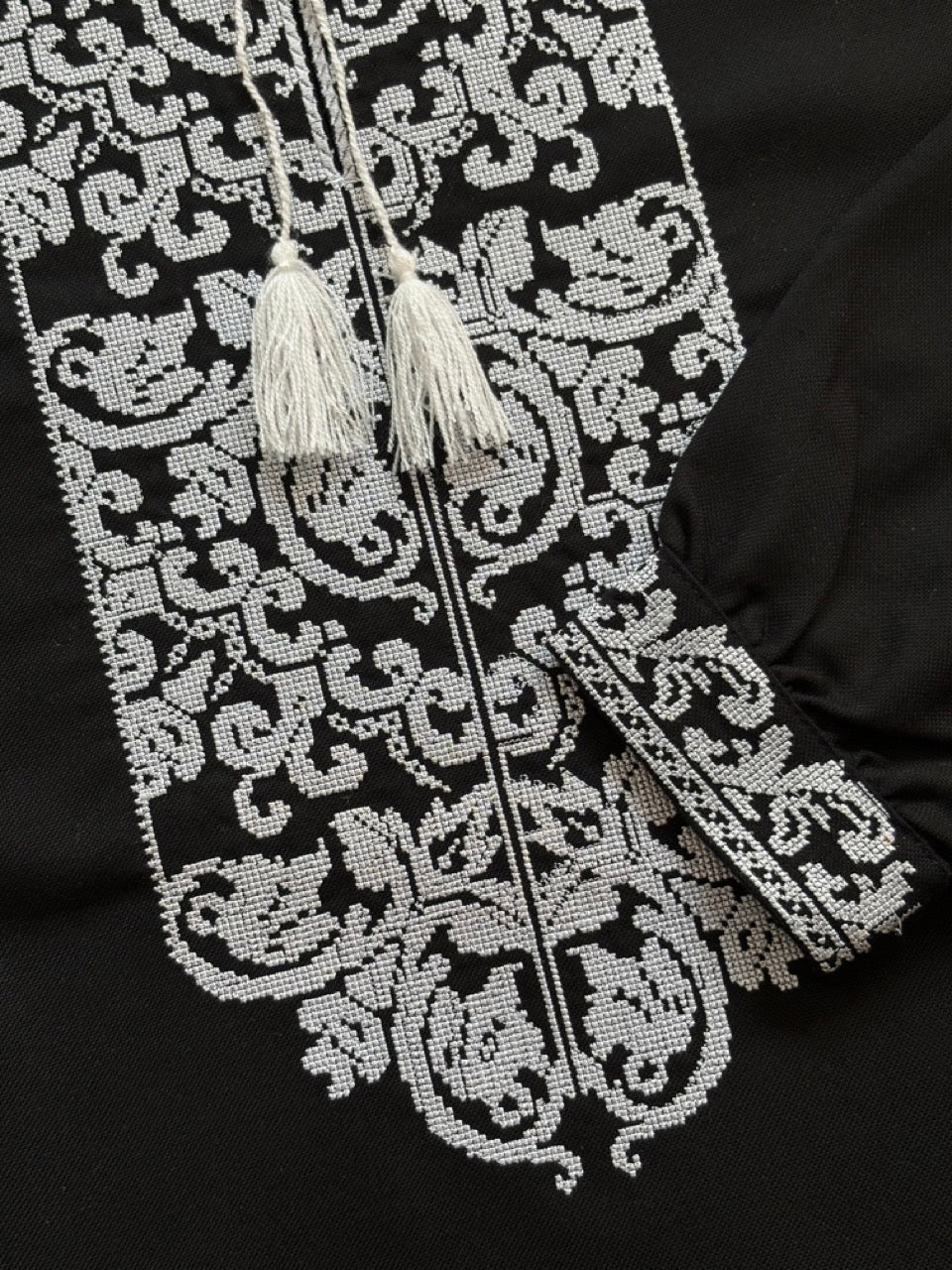 Black Men's Vyshyvanka with White Embroidery
