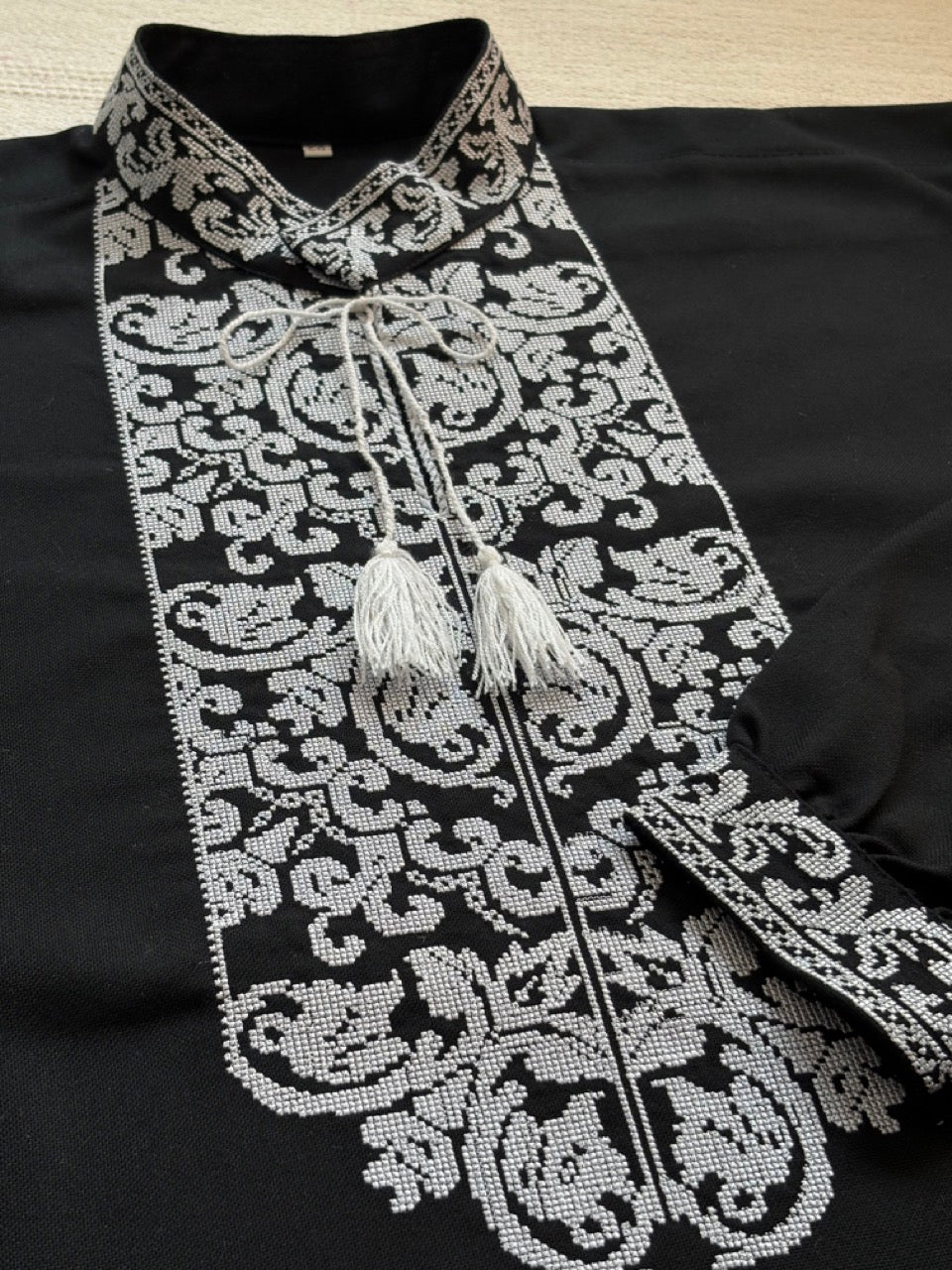 Black Men's Vyshyvanka with White Embroidery