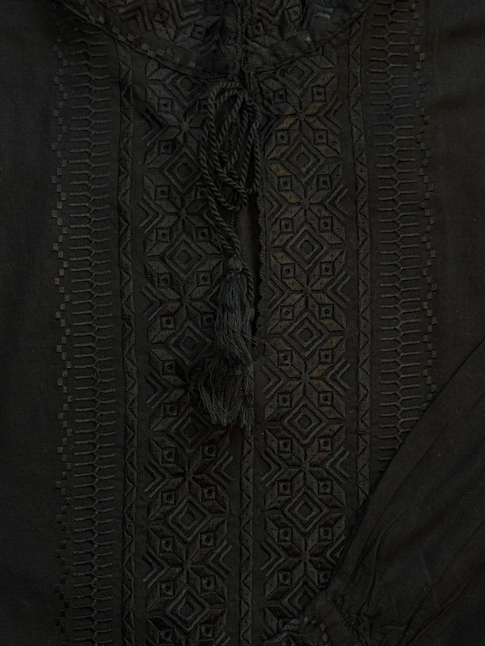 Black Batiste Men's Shirt with Black Embroidery