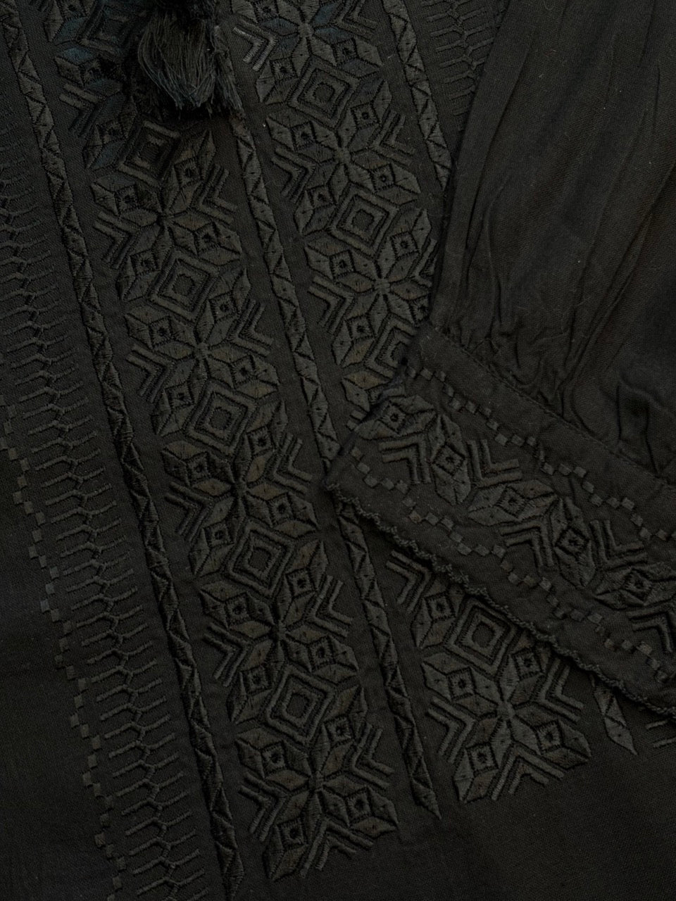 Black Batiste Men's Shirt with Black Embroidery