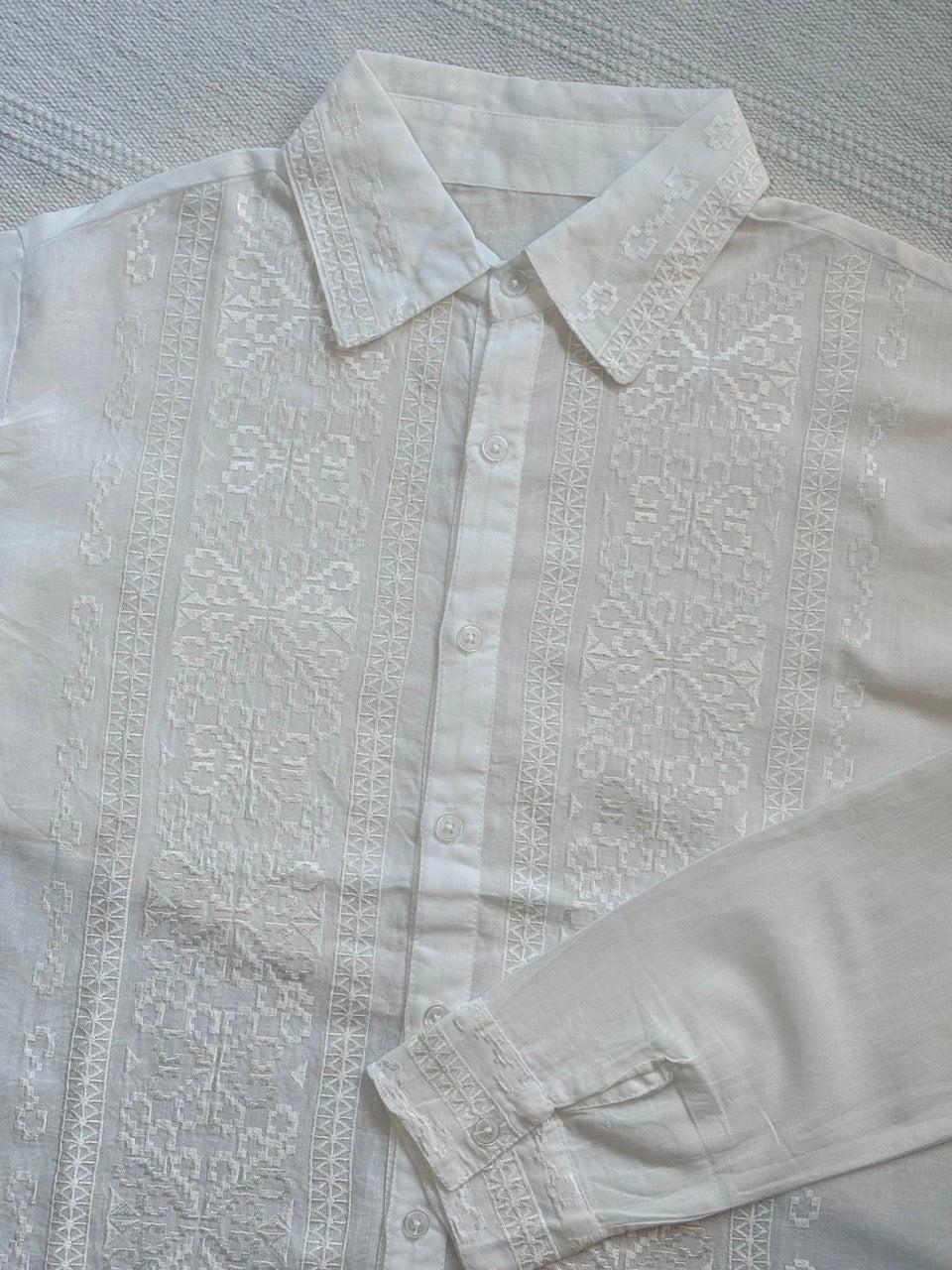 White Batiste Men's Shirt with White Embroidery