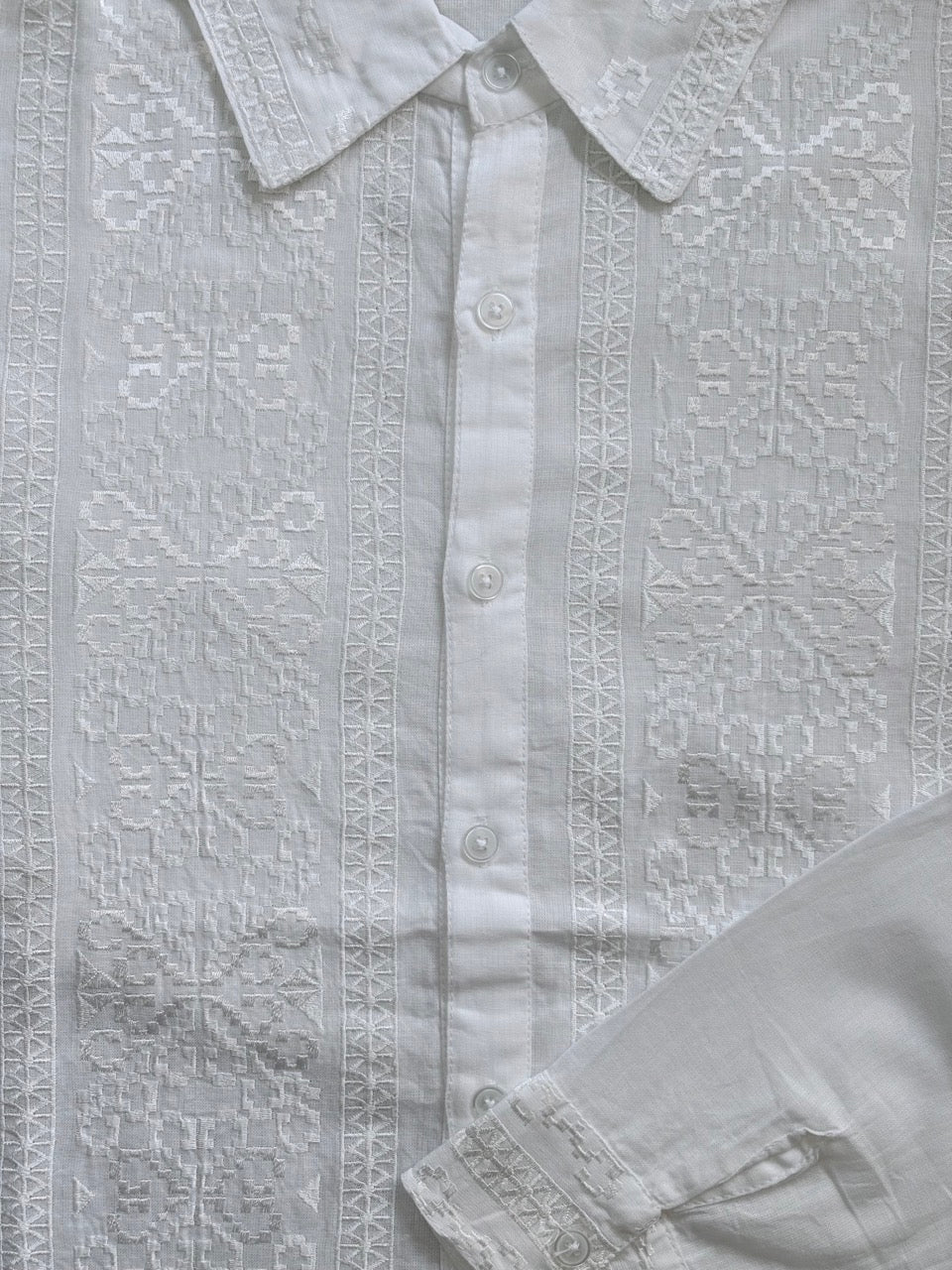 White Batiste Men's Shirt with White Embroidery