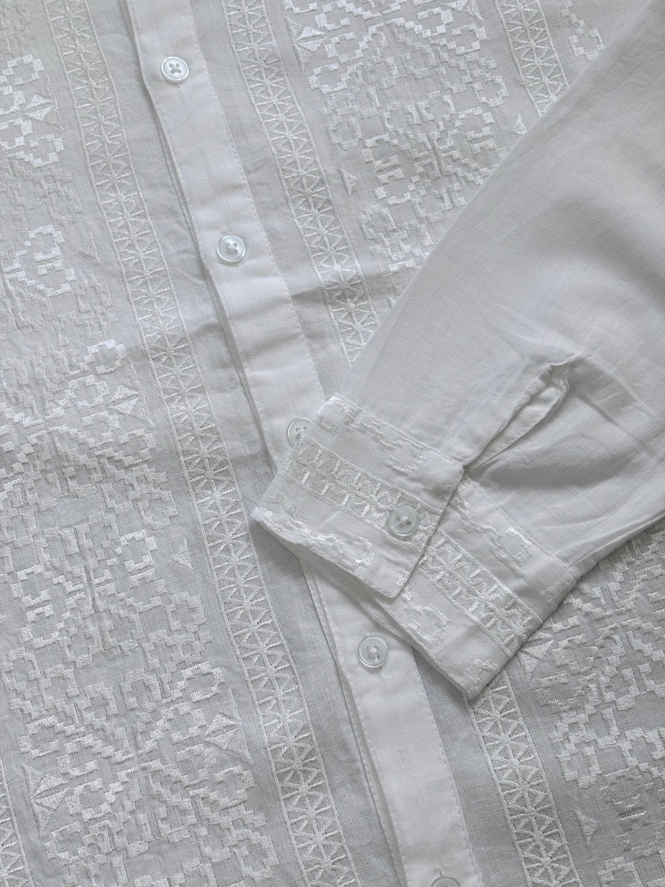 White Batiste Men's Shirt with White Embroidery