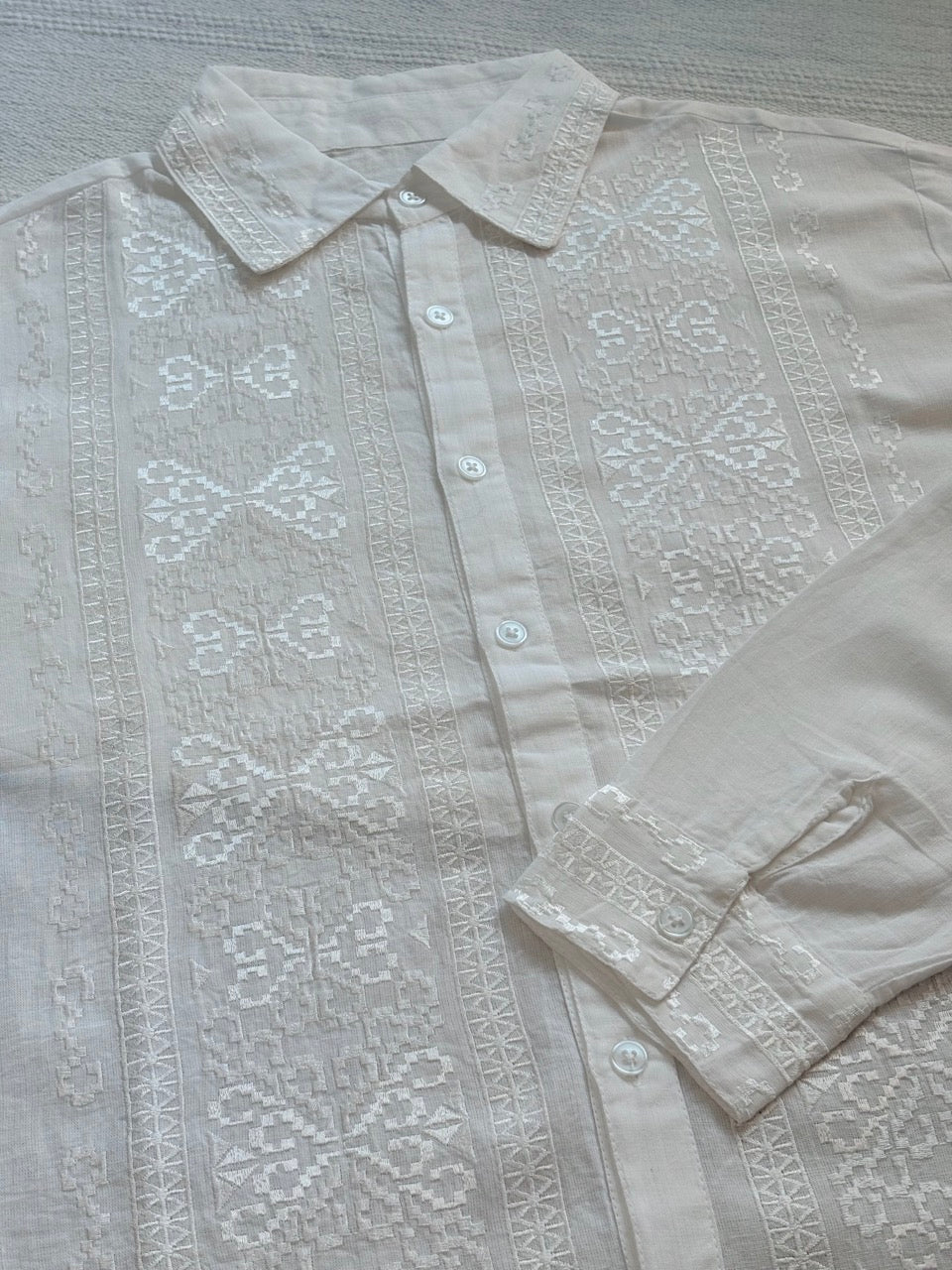 White Batiste Men's Shirt with White Embroidery