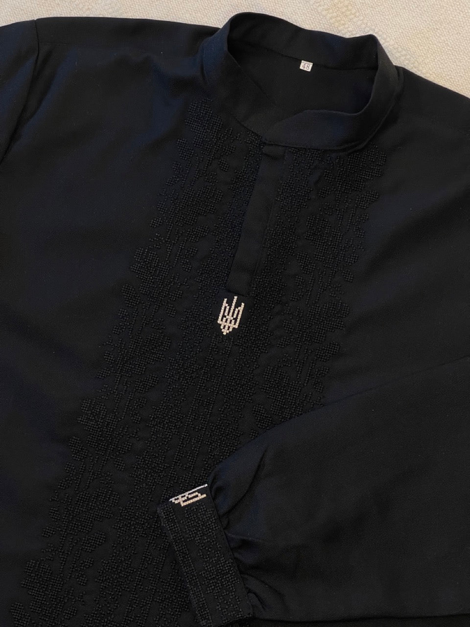 Black Vyshyvanka Shirt with Ukrainian Symbol