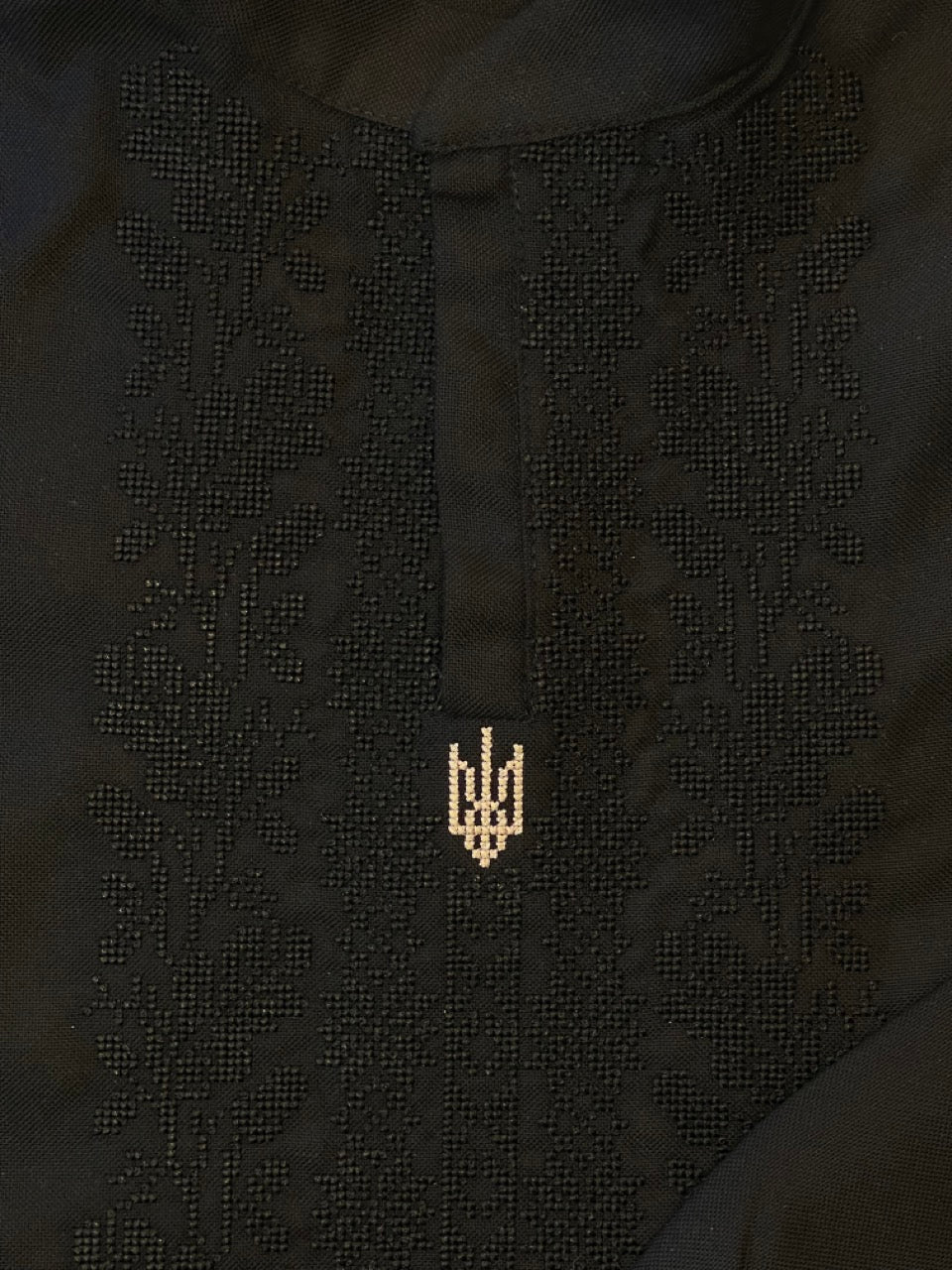 Black Vyshyvanka Shirt with Ukrainian Symbol