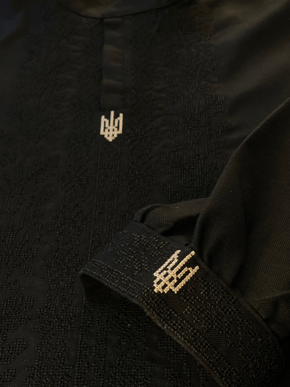 Black Vyshyvanka Shirt with Ukrainian Symbol