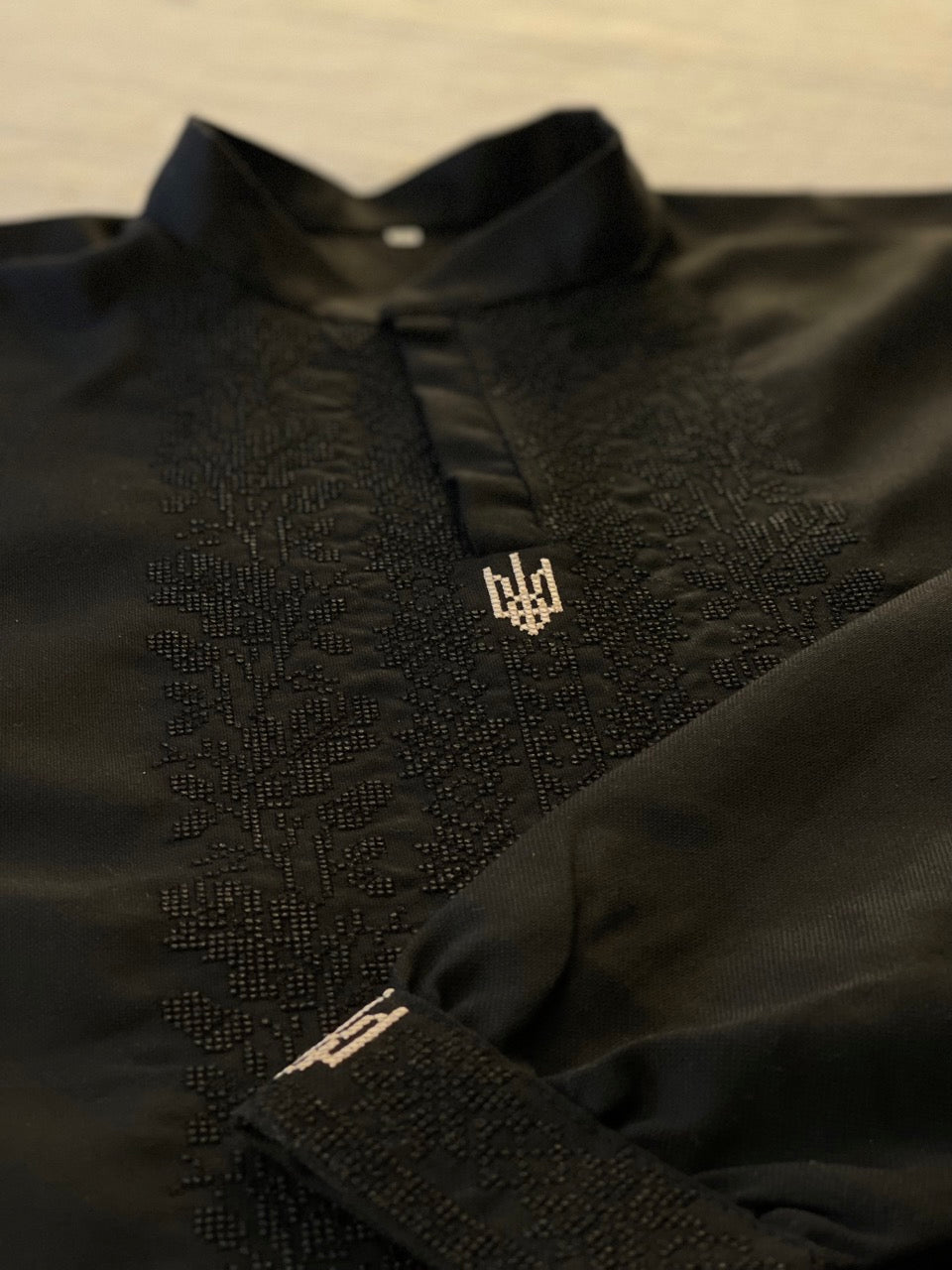 Black Vyshyvanka Shirt with Ukrainian Symbol