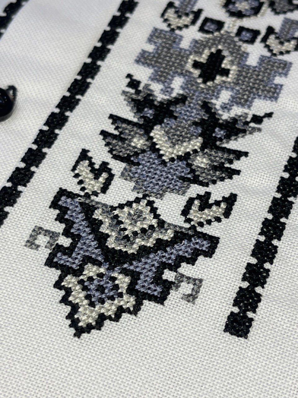 White Men's Ukrainian Vyshyvanka with Grey Embroidery