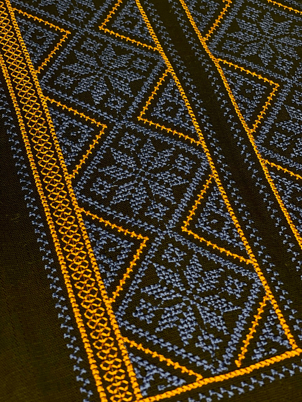 Long Sleeve Black Vyshyvanka Shirt with Blue and Yellow Embroidery