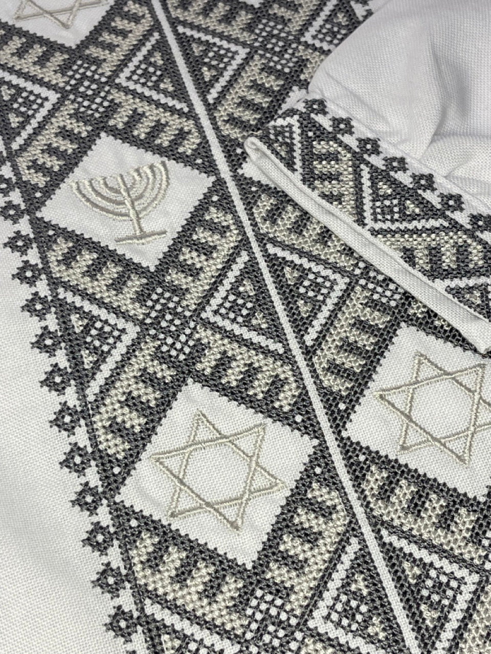 White Men's Embroidered Shirt with Jewish Symbols