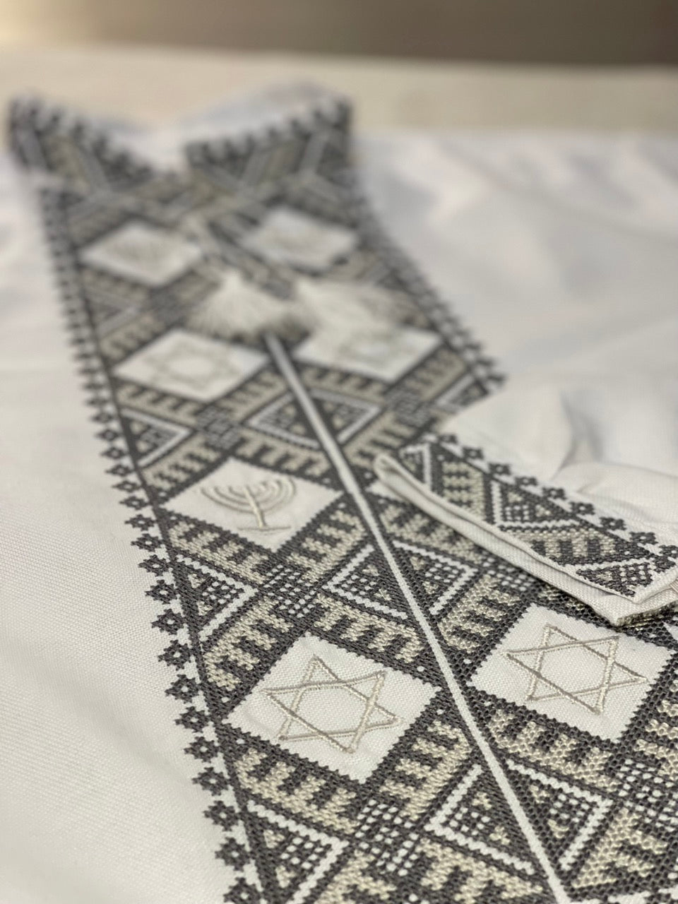 White Men's Embroidered Shirt with Jewish Symbols
