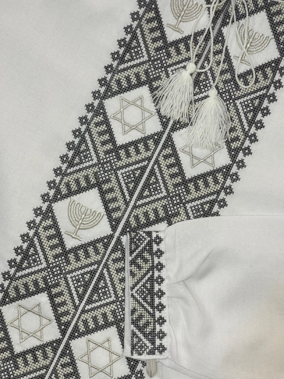 White Men's Embroidered Shirt with Jewish Symbols