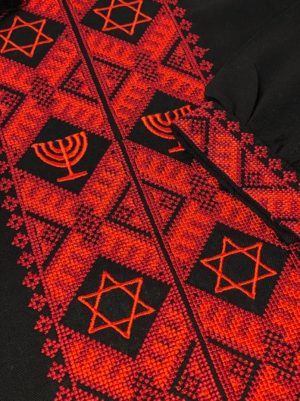 Black Men's Embroidered Shirt with Jewish Symbols