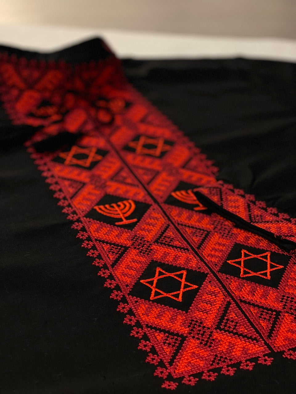 Black Men's Embroidered Shirt with Jewish Symbols