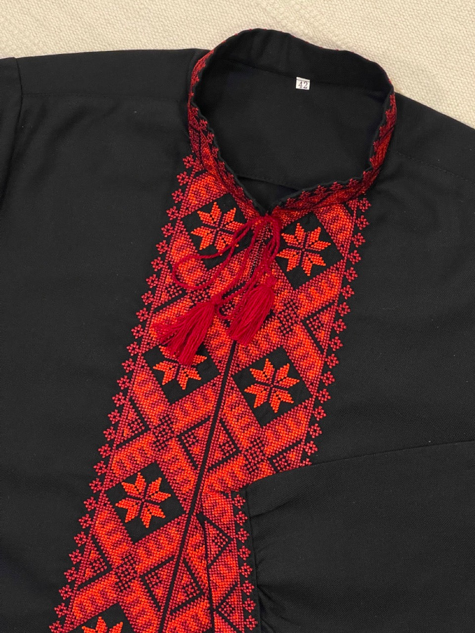 Black Men's Vyshyvanka with Red Embroidery