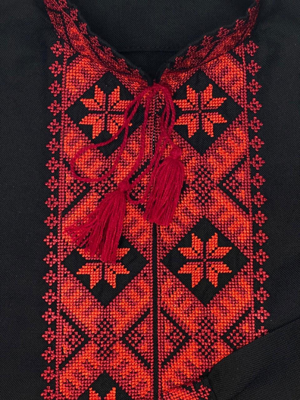 Black Men's Vyshyvanka with Red Embroidery