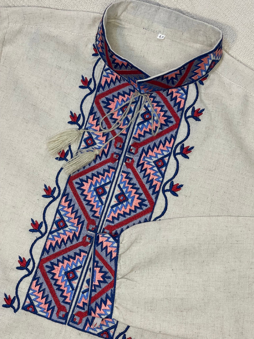 Beige Embroidered Ukrainian Vyshyvanka Linen Shirt