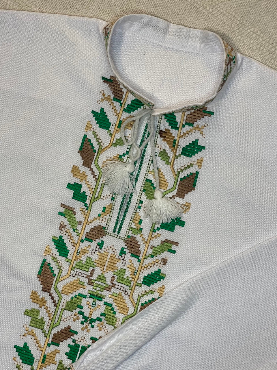 White Vyshyvanka Shirt with Ukrainian Symbol
