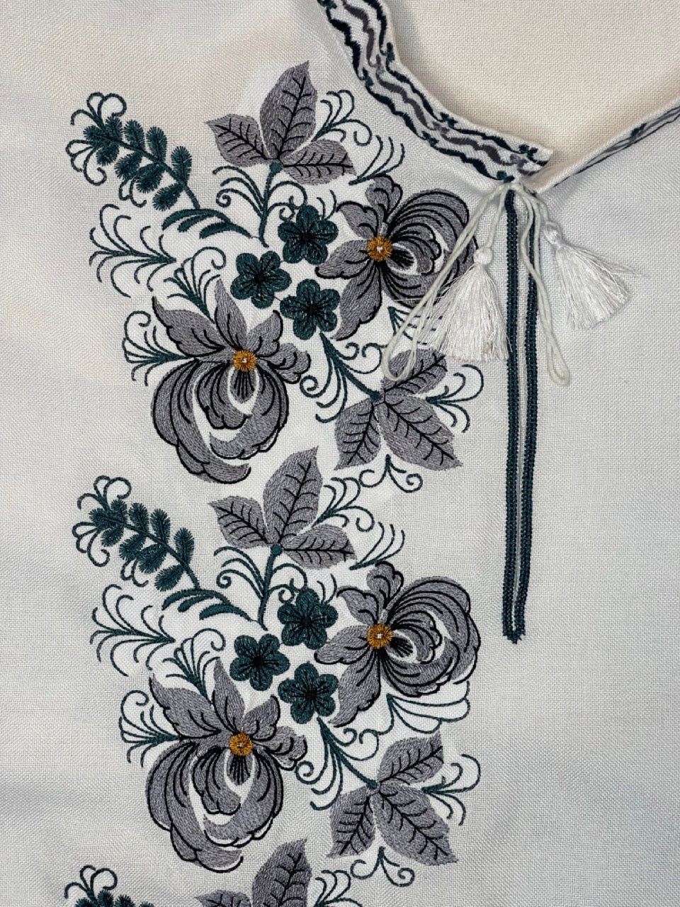 White Men's Shirt with Floral Embroidery on One Side