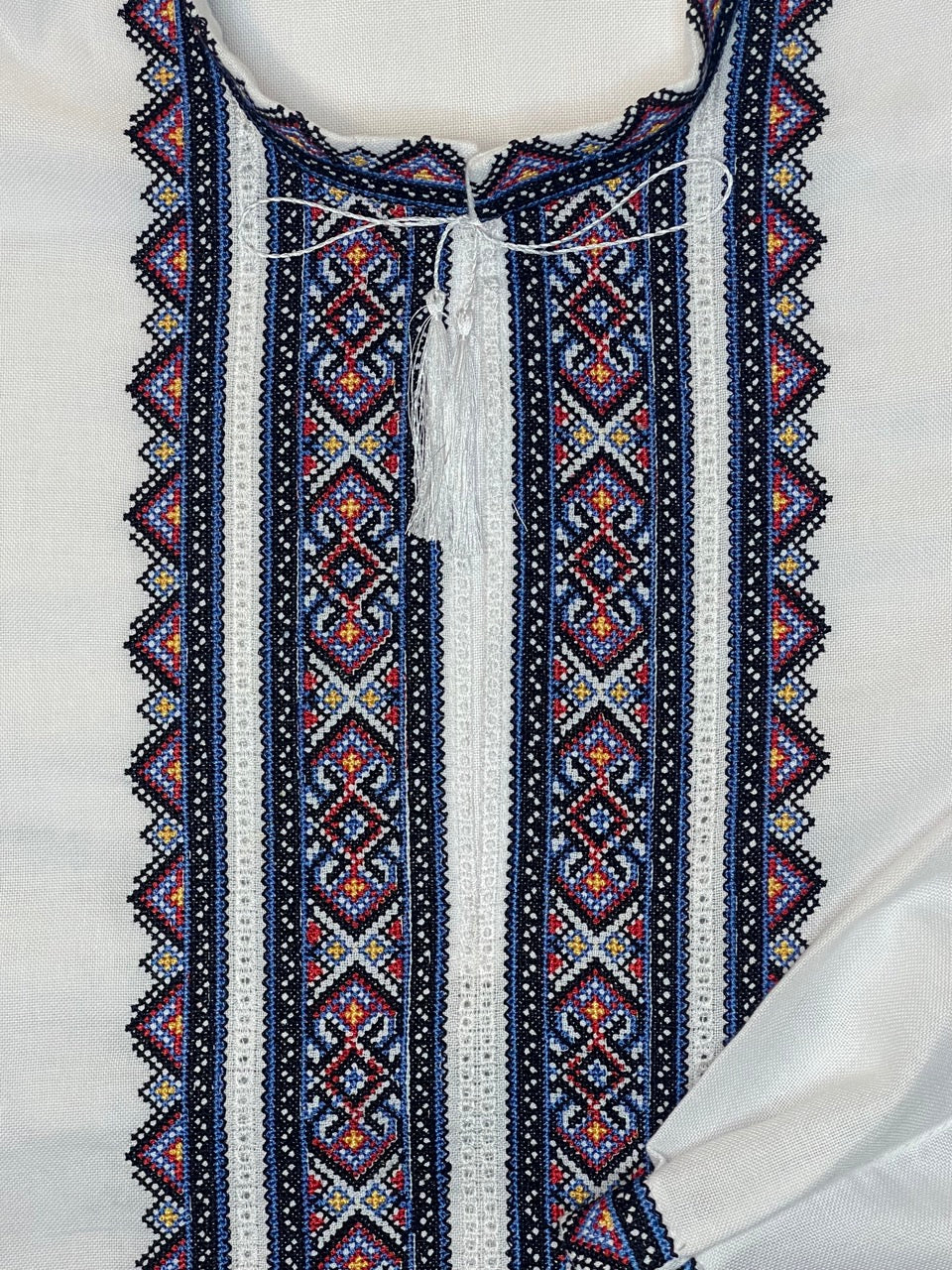 White Men's Vyshyvanka Shirt with Colourful Embroidery