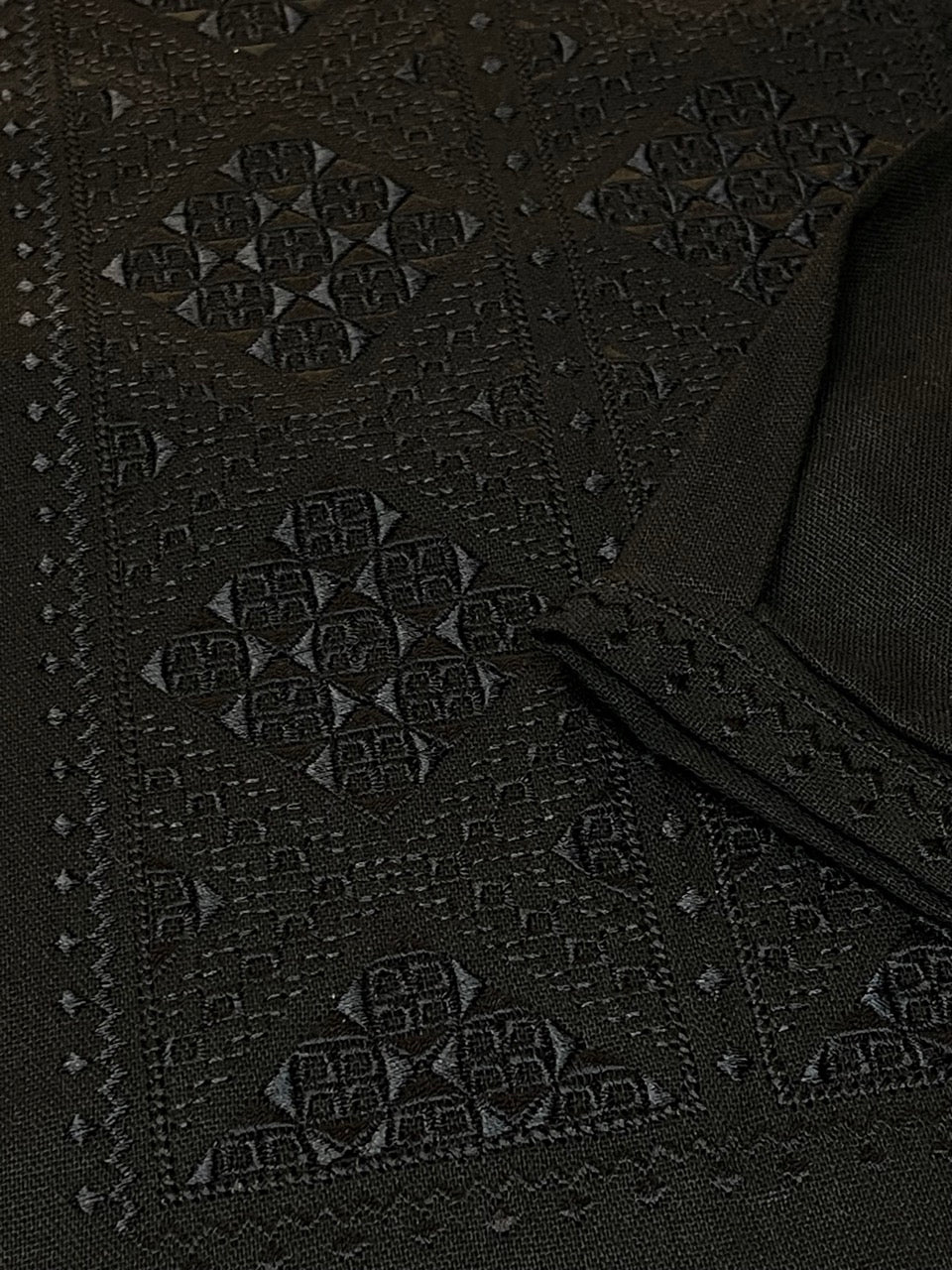 Long Sleeve Black Vyshyvanka Shirt with Black Embroidery