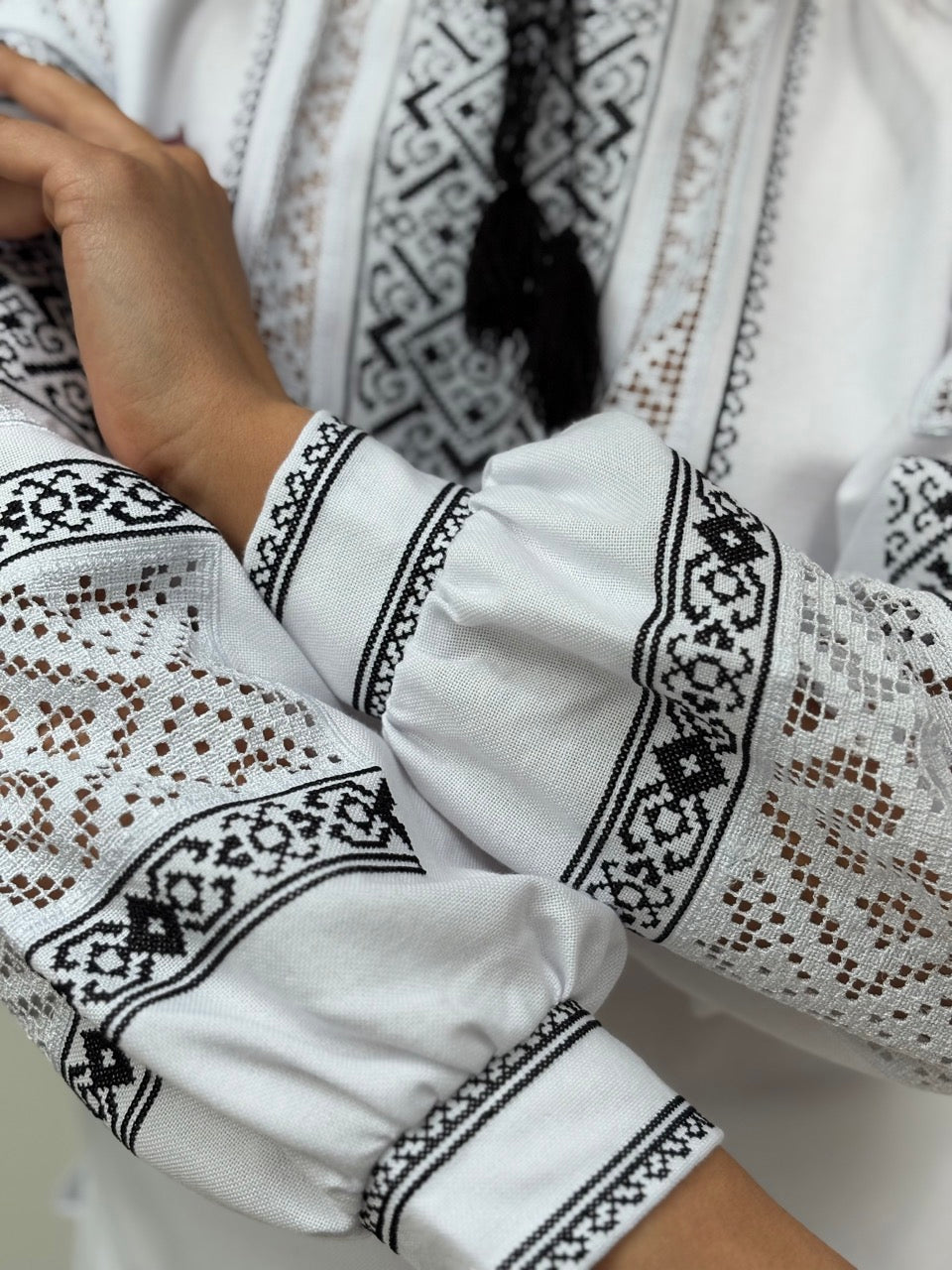 The White Blouse with Elegant Black Embroidery and Richelieu