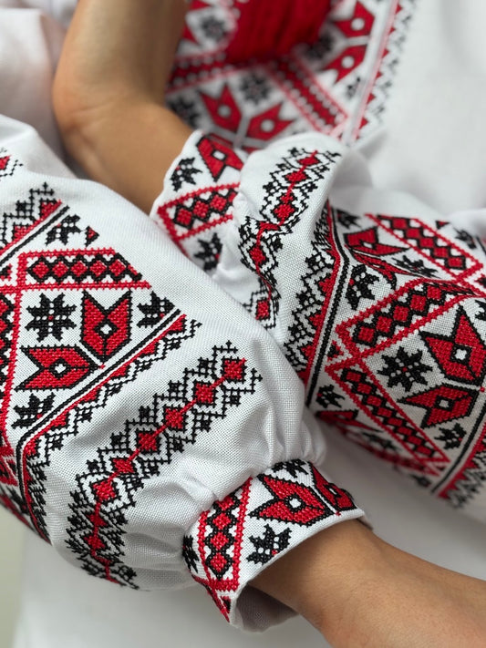 White Vyshyvanka with Bright Traditional Red Embroidery