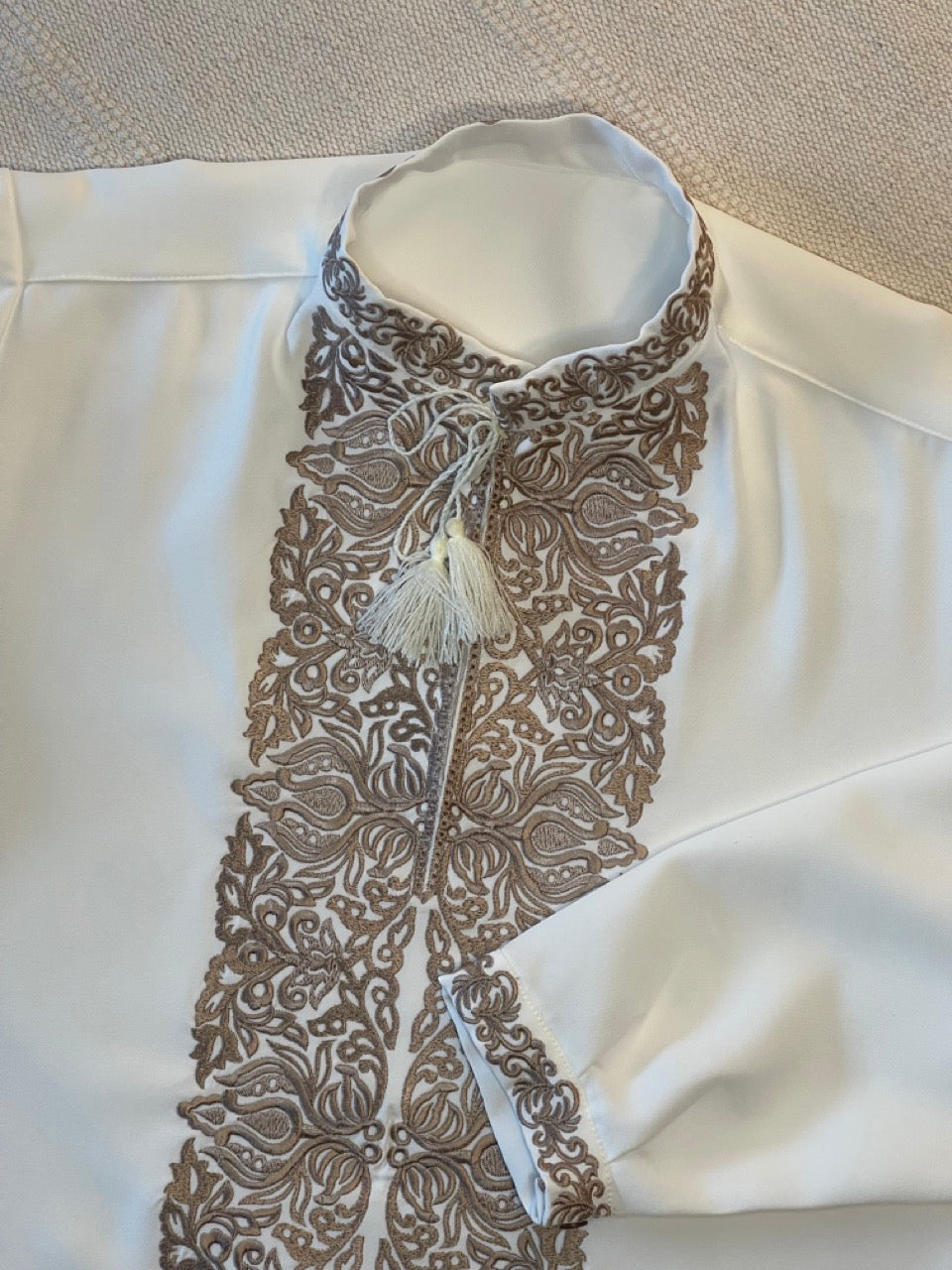 Ivory Men's Vyshyvanka Shirt with Gold Embroidery