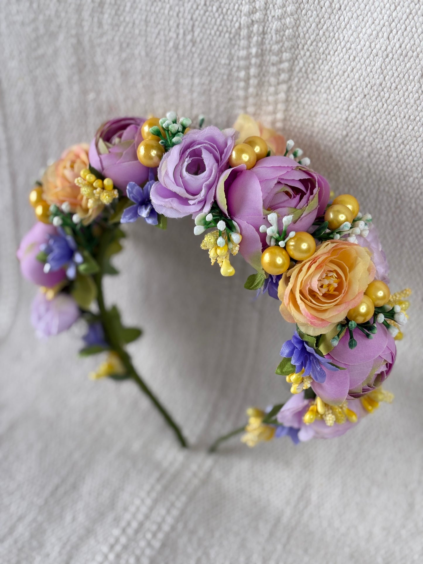 Lavender Handmade Flower Crown with Yellow Flowers