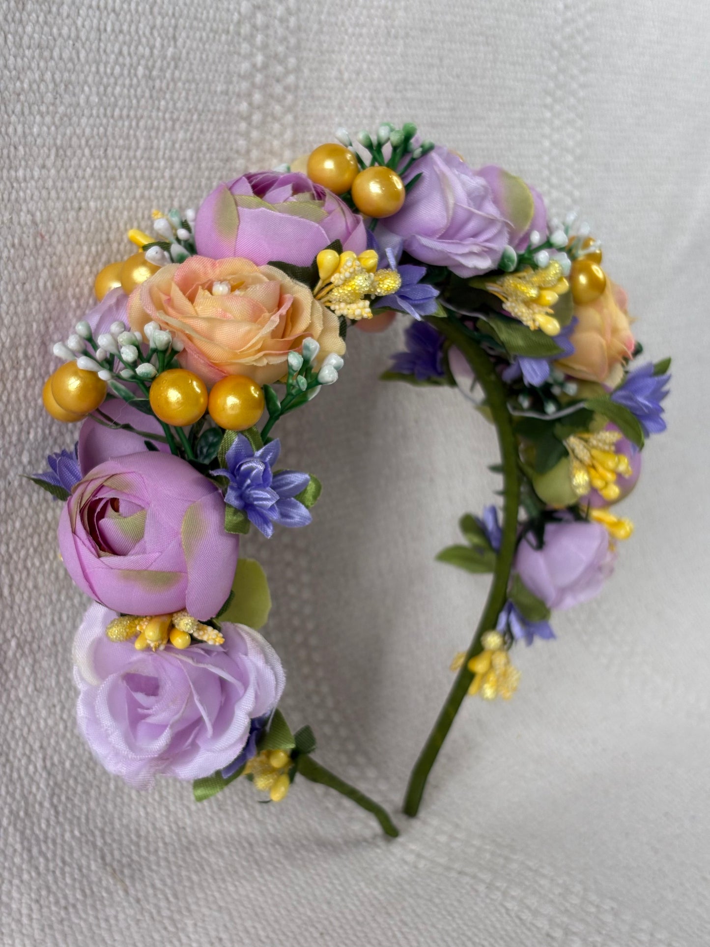 Lavender Handmade Flower Crown with Yellow Flowers