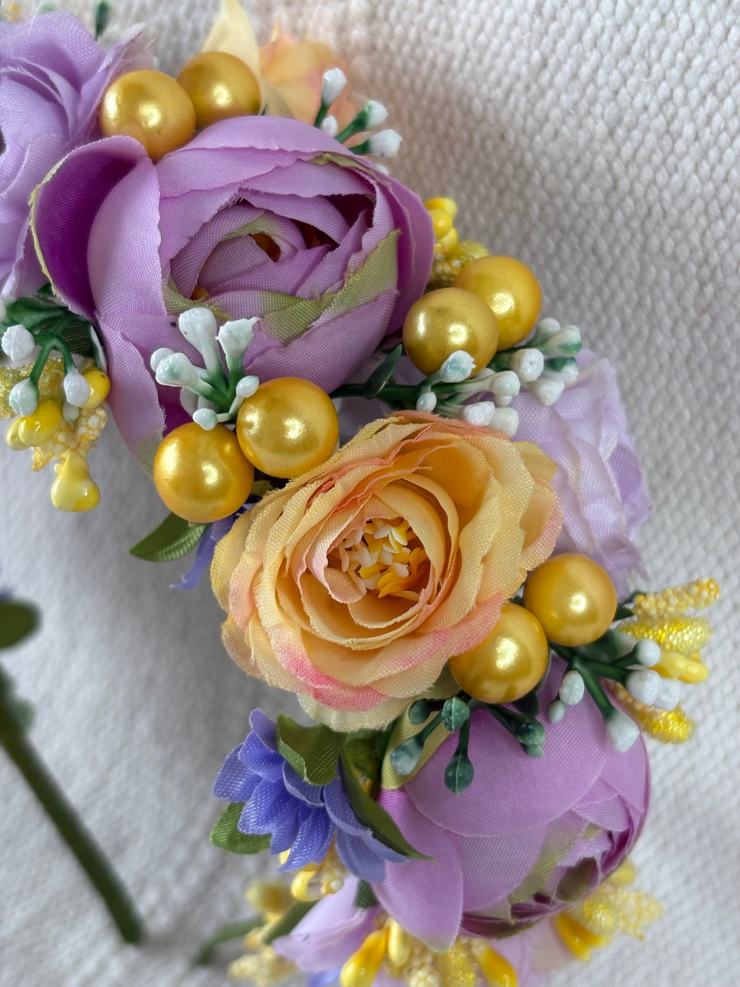 Lavender Handmade Flower Crown with Yellow Flowers