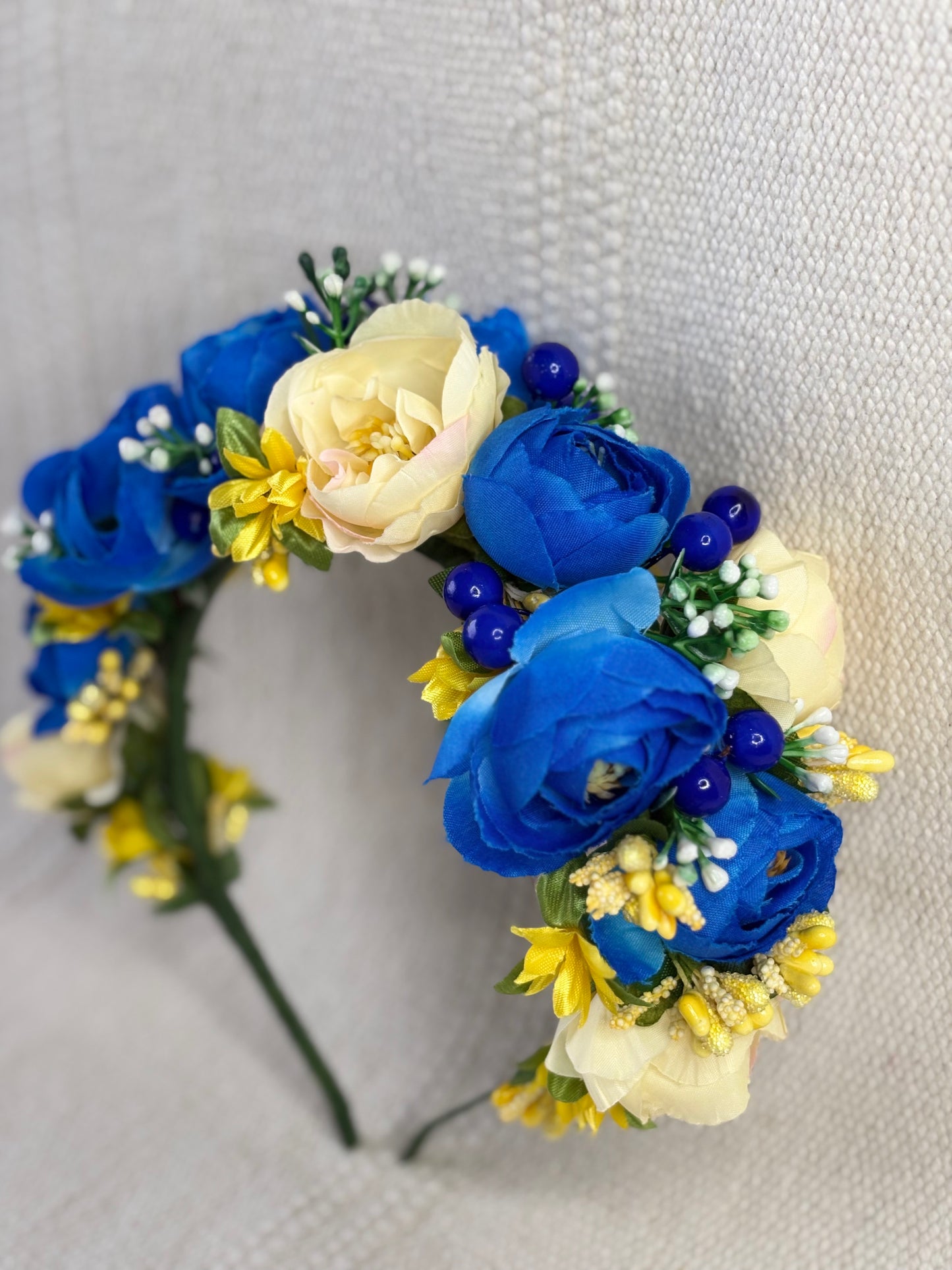 Blue Handmade Flower Crown with Yellow Flowers