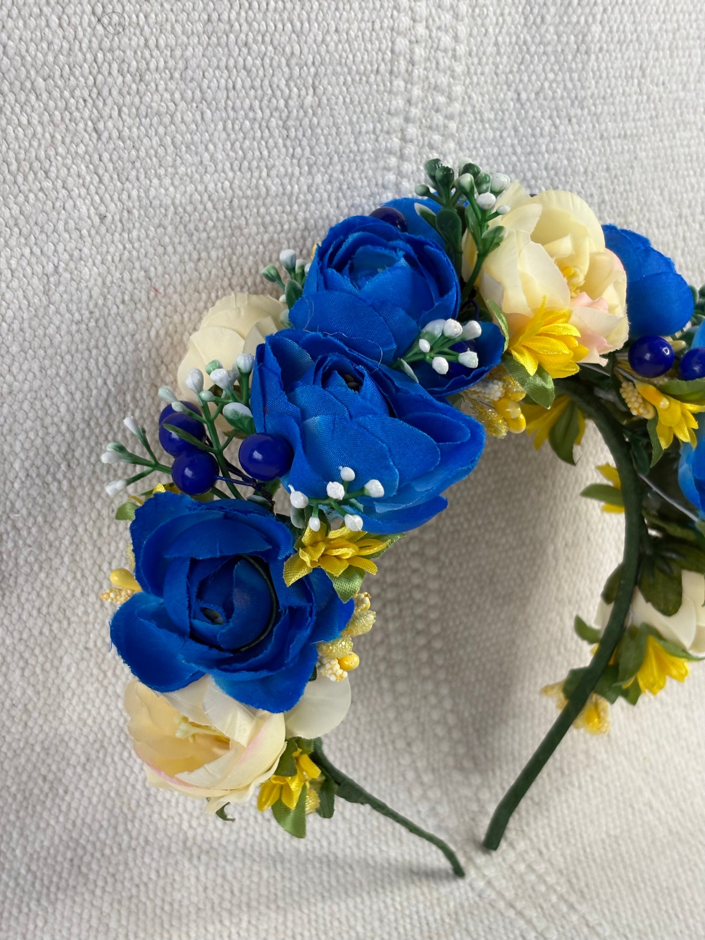 Blue Handmade Flower Crown with Yellow Flowers