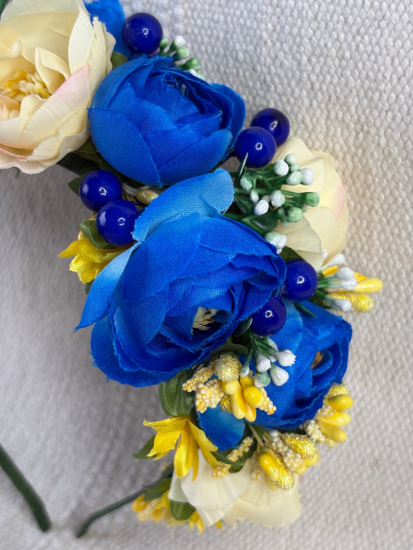 Blue Handmade Flower Crown with Yellow Flowers