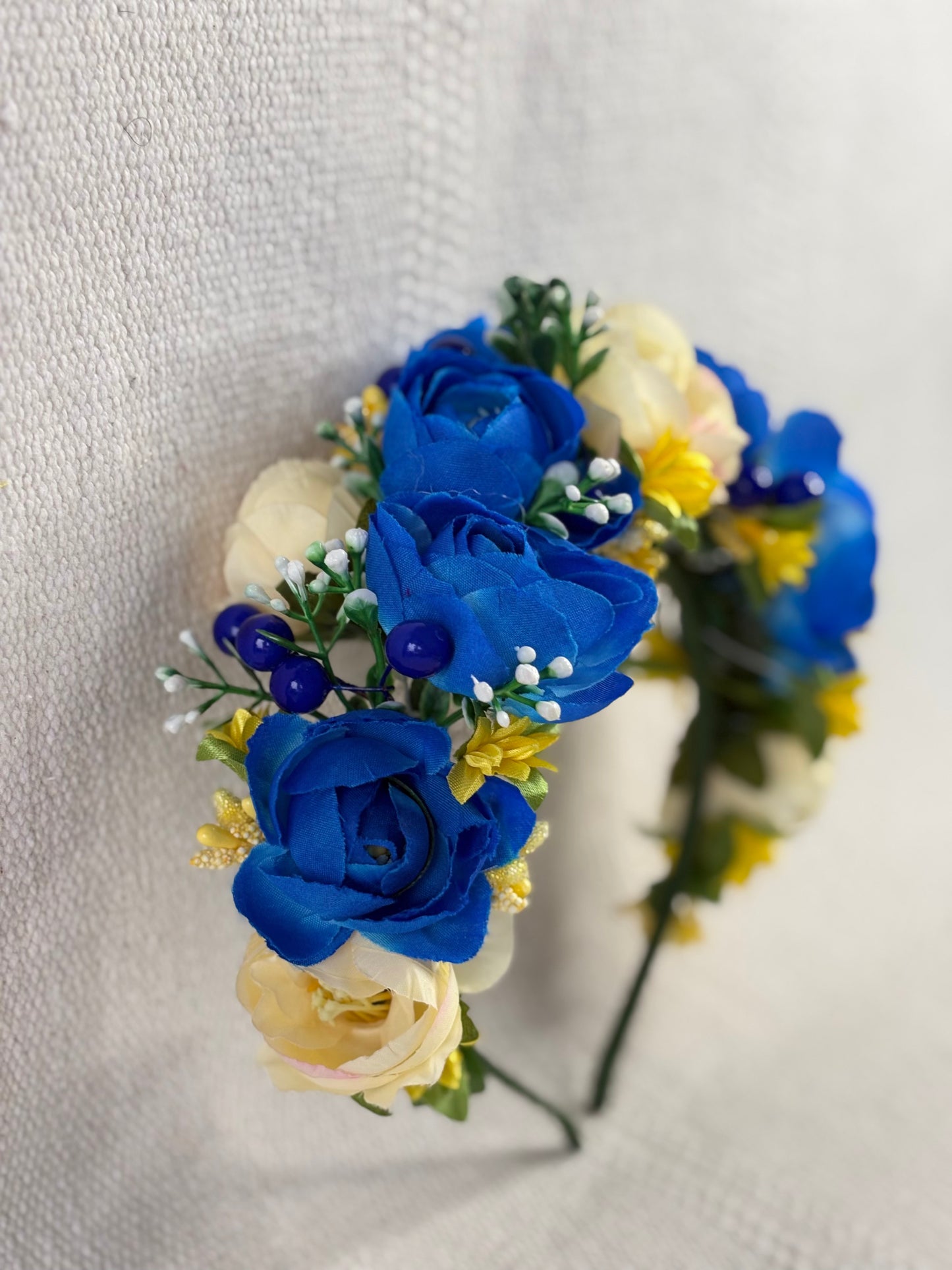 Blue Handmade Flower Crown with Yellow Flowers