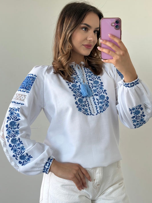 The White Blouse with Blue Flowers and Richelieu