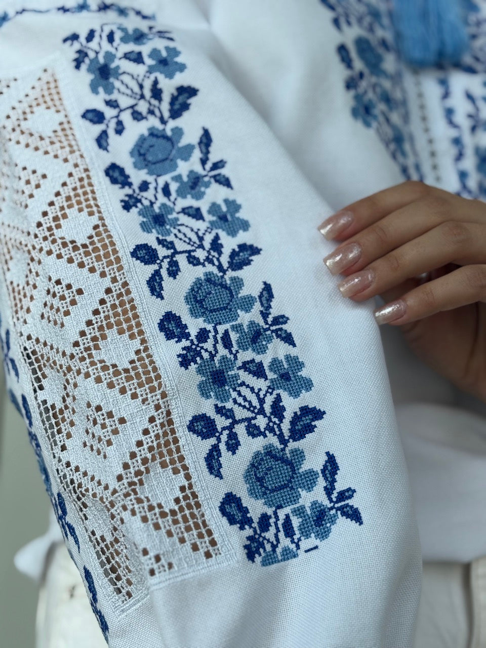 The White Blouse with Blue Flowers and Richelieu