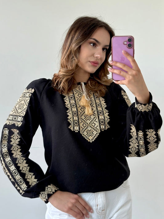 Black Blouse with Golden Embroidery