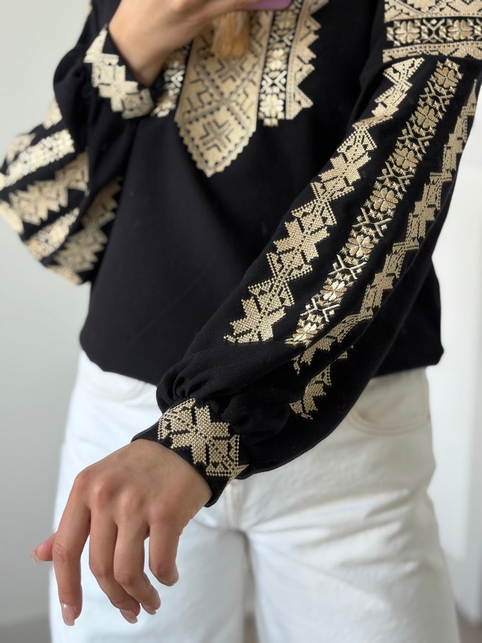 Black Blouse with Golden Embroidery