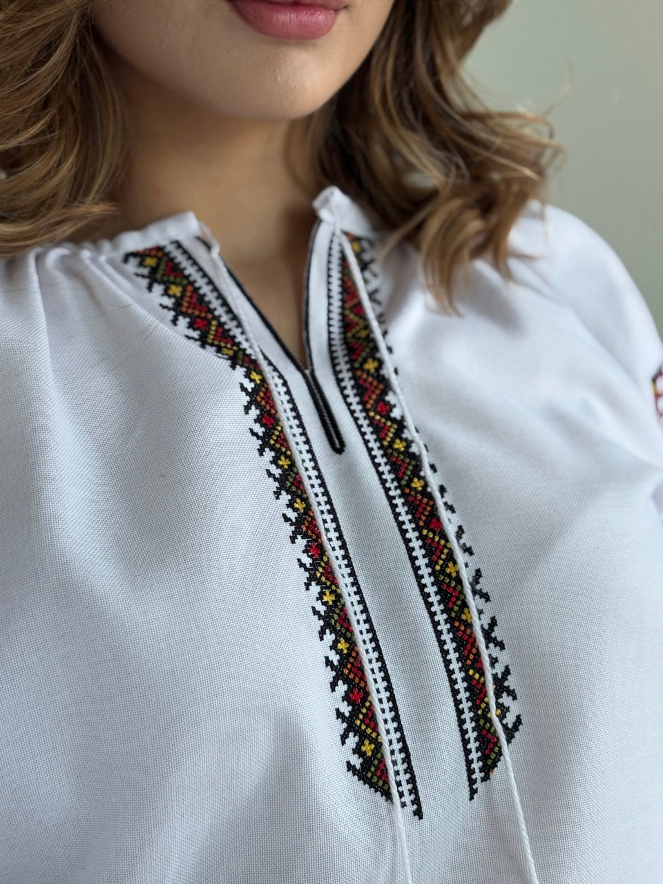 White Blouse with Colorful Traditional-Style Embroidery