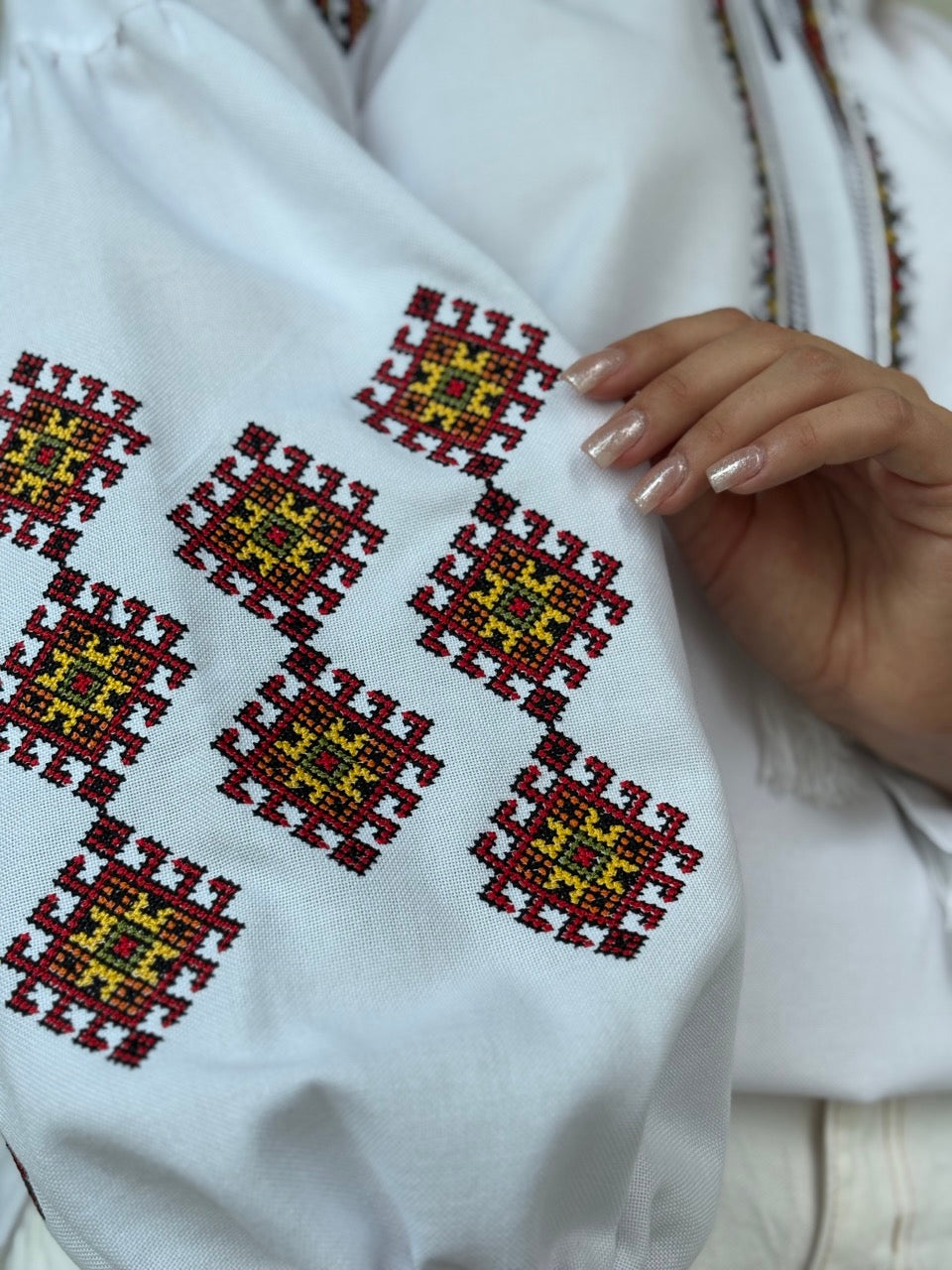White Blouse with Colorful Traditional-Style Embroidery