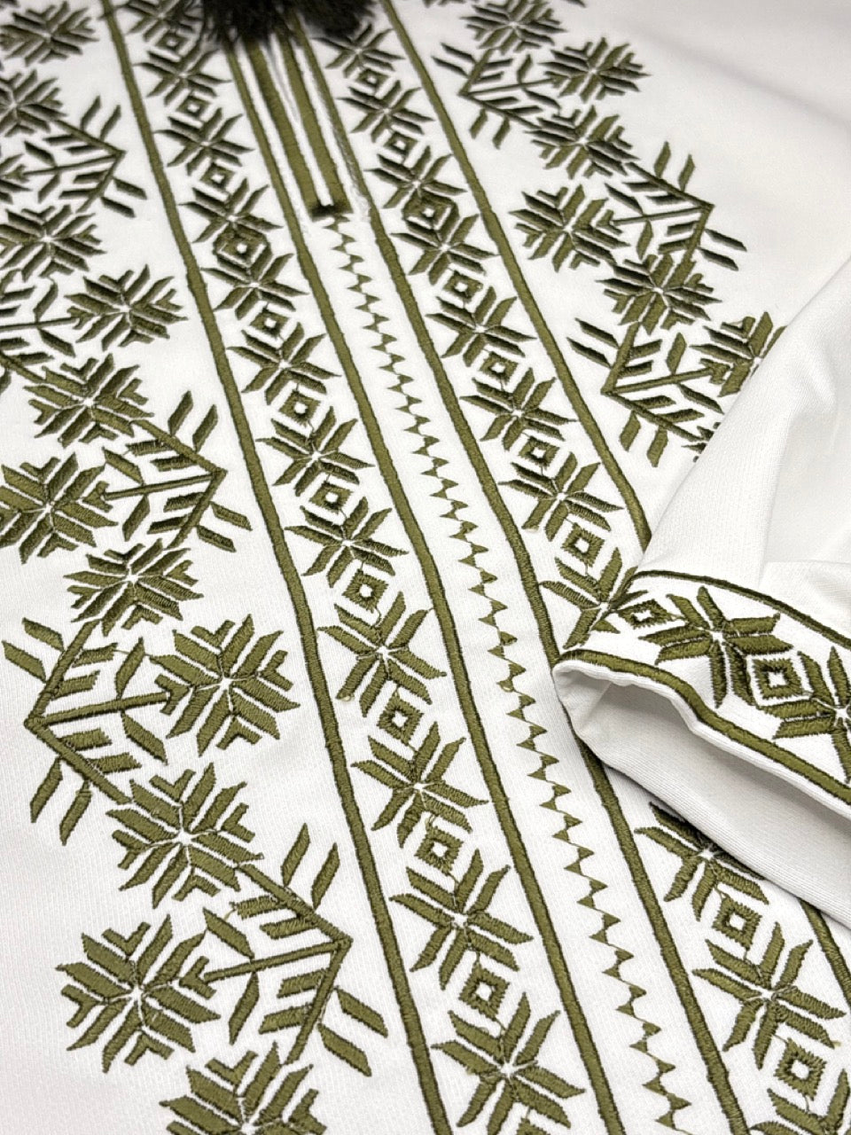 White Men's Vyshyvanka Shirt with Green Embroidery