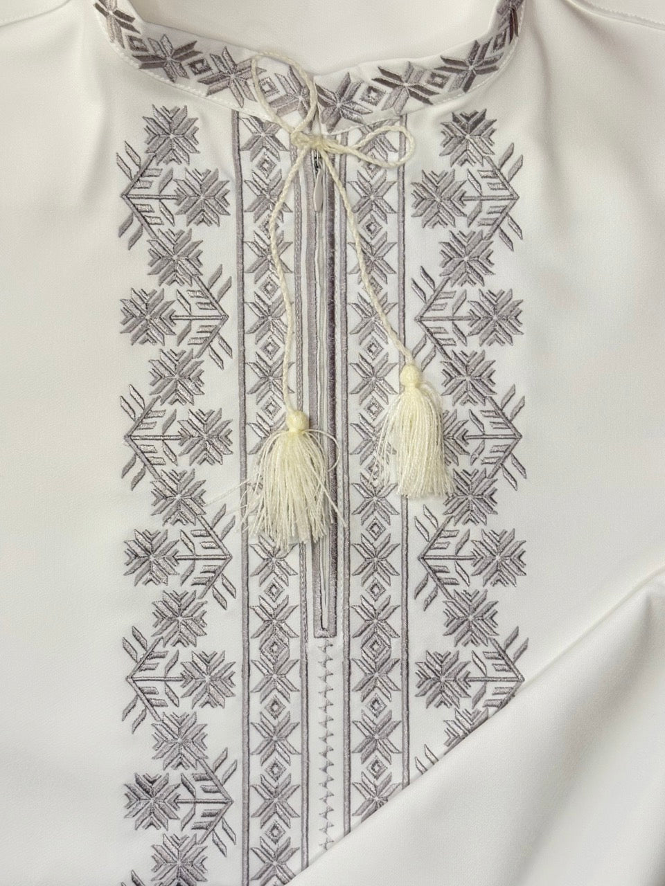 White Men's Vyshyvanka Shirt with Grey Embroidery