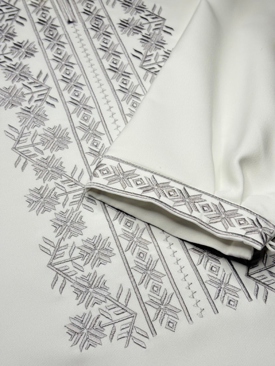 White Men's Vyshyvanka Shirt with Grey Embroidery