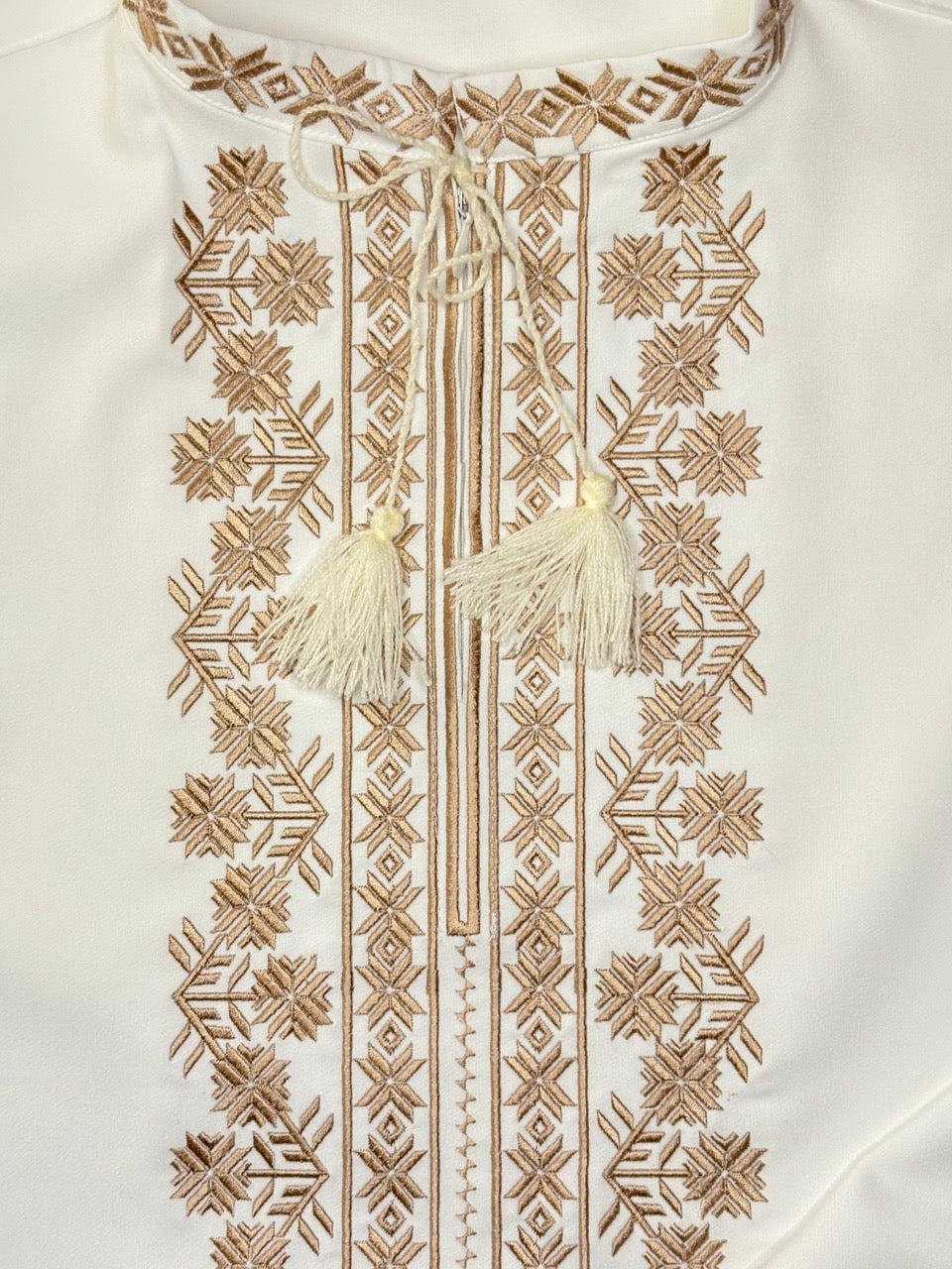 White Men's Vyshyvanka Shirt with Golden Embroidery