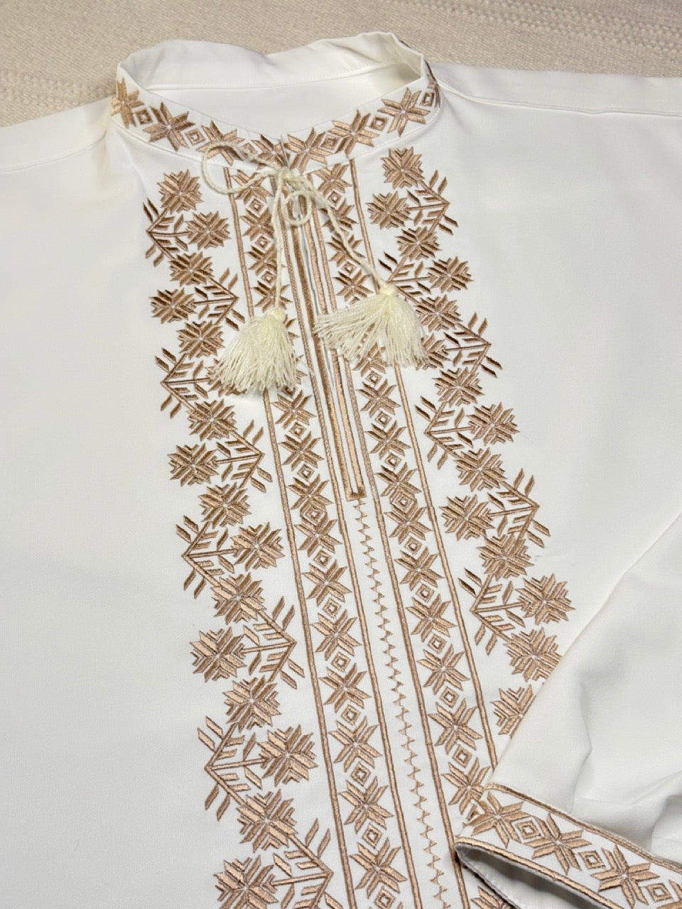 White Men's Vyshyvanka Shirt with Golden Embroidery