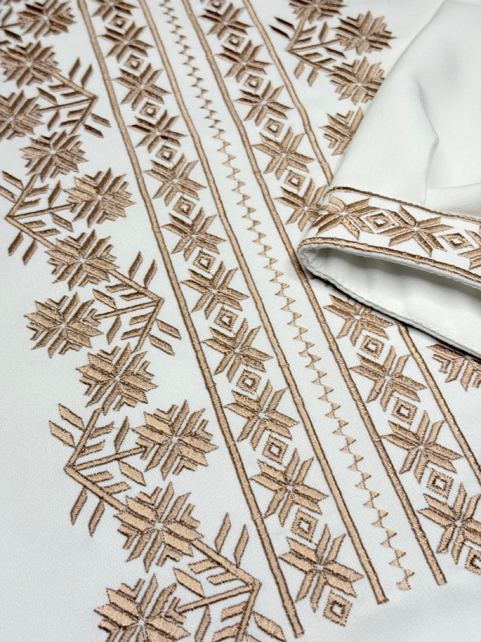 White Men's Vyshyvanka Shirt with Golden Embroidery